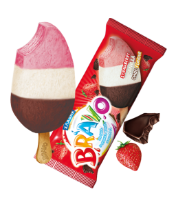 "BRAVO" три смаки: полуниця, ваніль, шоколад,  75г