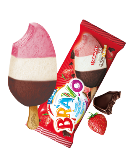 "BRAVO" три смаки: полуниця, ваніль, шоколад,  75г